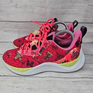 Under Armour Curry Flow 10 Pink Black Unicorn Butterfly Girl Size 6Y